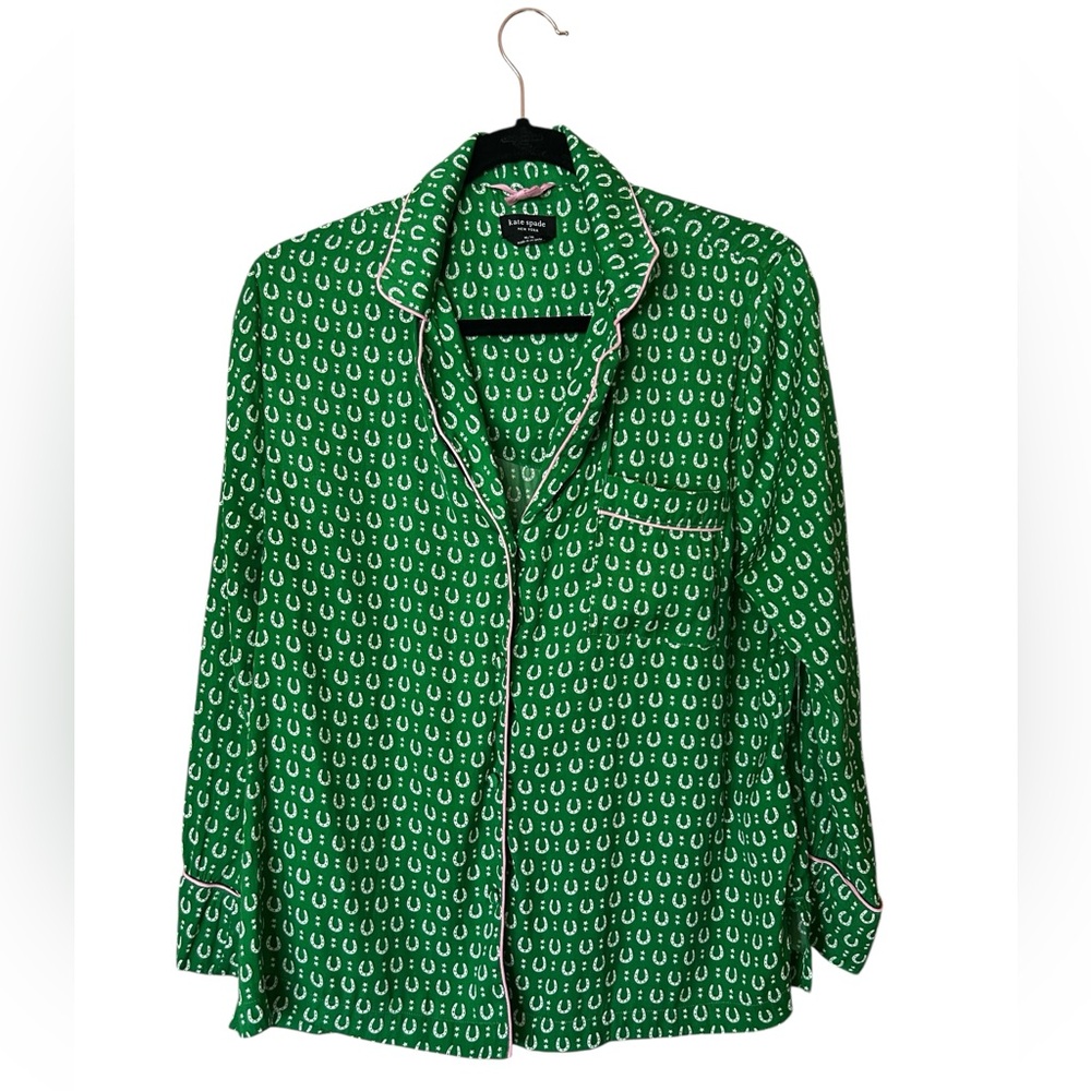 Kate Spade Charming Allover Print Green Pajama Set Elastic Waist Women Size M/M - Picture 5 of 16